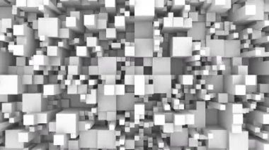 3D bloklar dijital görsel animasyonu engeller. Başlıklarda, sunumlarda veya VJ kullanımında kullanmak için ideal döngüsüz renksiz geometrik patlayıcı etkisi görüntüsü. 