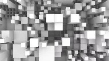 3D bloklar dijital görsel animasyonu engeller. Başlıklarda, sunumlarda veya VJ kullanımında kullanmak için ideal döngüsüz renksiz geometrik patlayıcı etkisi görüntüsü. 