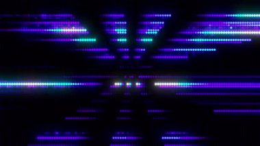 Neono LED dijital görsel animasyon. Başlıklarda, sunumlarda veya VJ kullanımında kullanmak için ideal döngüsüz renksiz geometrik patlayıcı etkisi görüntüsü. 