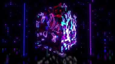 Dijital görsel animasyona öncülük ediyor. Başlıklarda, sunumlarda veya VJ kullanımında kullanmak için ideal döngüsüz renksiz geometrik patlayıcı etkisi görüntüsü. 