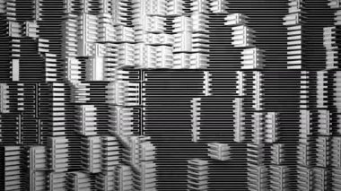 Şekil bozma dijital görsel animasyon. Başlıklarda, sunumlarda veya VJ kullanımında kullanmak için ideal döngüsüz renksiz geometrik patlayıcı etkisi görüntüsü. 