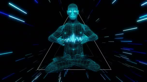 Людина медитує на чорному тлі — стокове відео