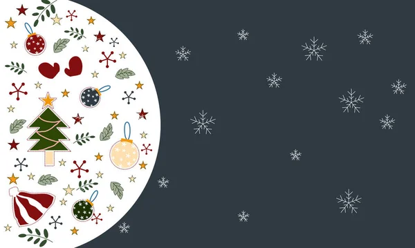 Christmas Background Dark Blue White Board Colorful Balls Snowflake Star — Stock Vector