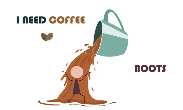Den Stora Kaffekoppen Häller Man Från Toppen Energistövlar Vektor Illustration — Stock vektor