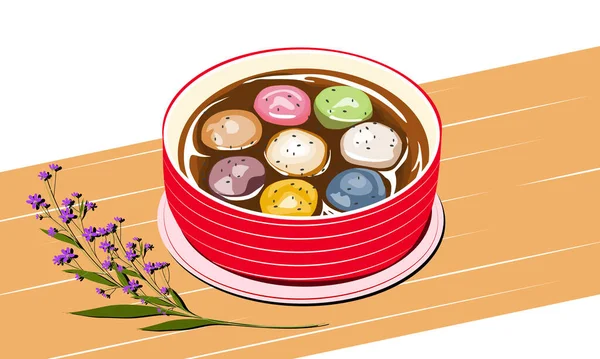 Set Glutinous Rice Balls Tang Yuan Chinese Dessert Different Colors — Stock Vector