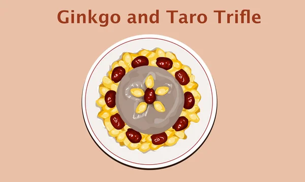 Ginkgo Taro Trifle Taro Ginkgo Gâteau Riz Sur Assiette Avec — Image vectorielle