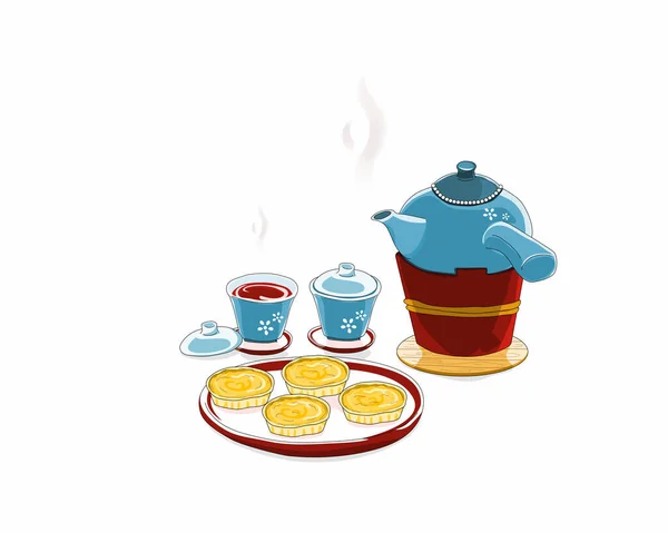 Hot Ceramic Teapot Tea Stove Couple Ceramic Tea Cup Lid — Stock Vector