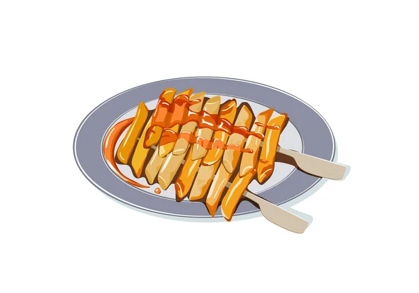Tteok Tteok Popular South Korean Street Food Fried Garae Tteok — Stok Vektör