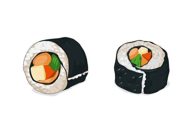 Sushi Aislado Sobre Fondo Blanco Arroz Vinagre Sal Rollo Azúcar — Vector de stock