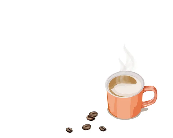 Isolato Una Tazza Caffè Alcuni Chicchi Caffè Sfondo Bianco Illustrazione — Vettoriale Stock