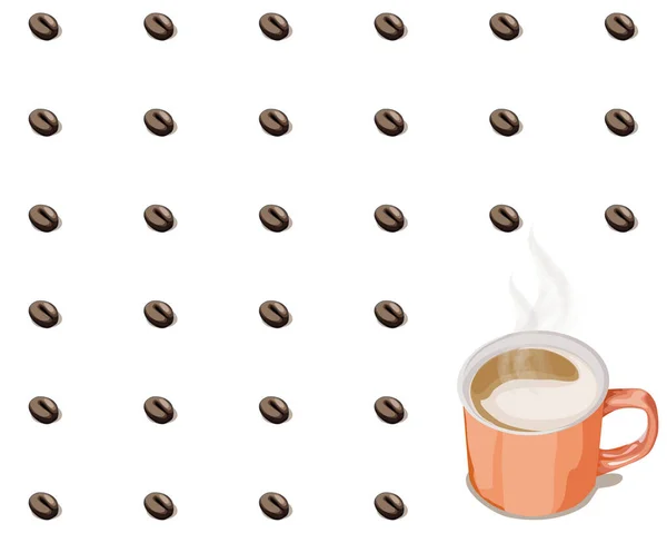 Egy Csésze Kávé Kávébab Fehér Háttérrel Élelmiszer Ital Vektor Illusztráció — Stock Vector