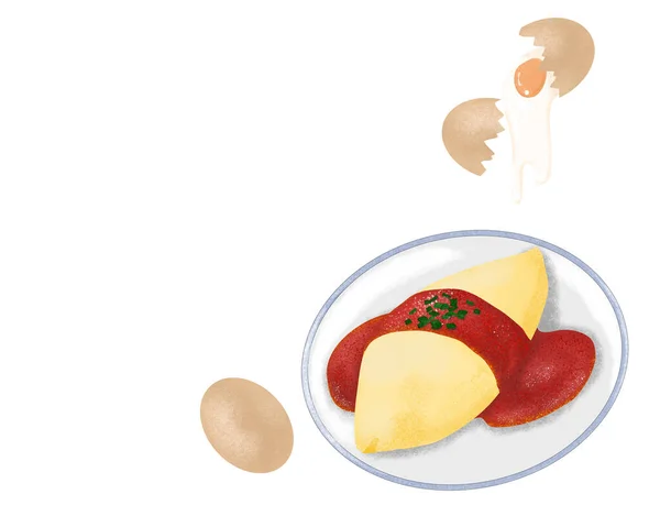 Omurice Japanisches Omelett Und Reis Mit Tomatensauce Isolierte Omurice Und — Stockvektor
