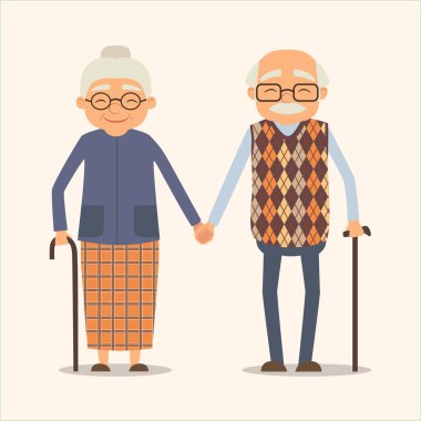 Büyükanne ve büyükbaba, karikatür tarzı mutlu çiftin vektör görüntü