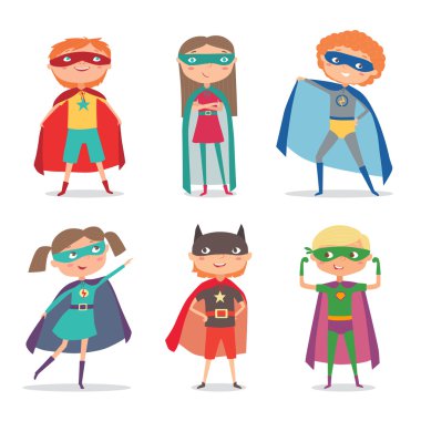 Süper kahramanlar çocuklar. Çizgi film vektör çizim