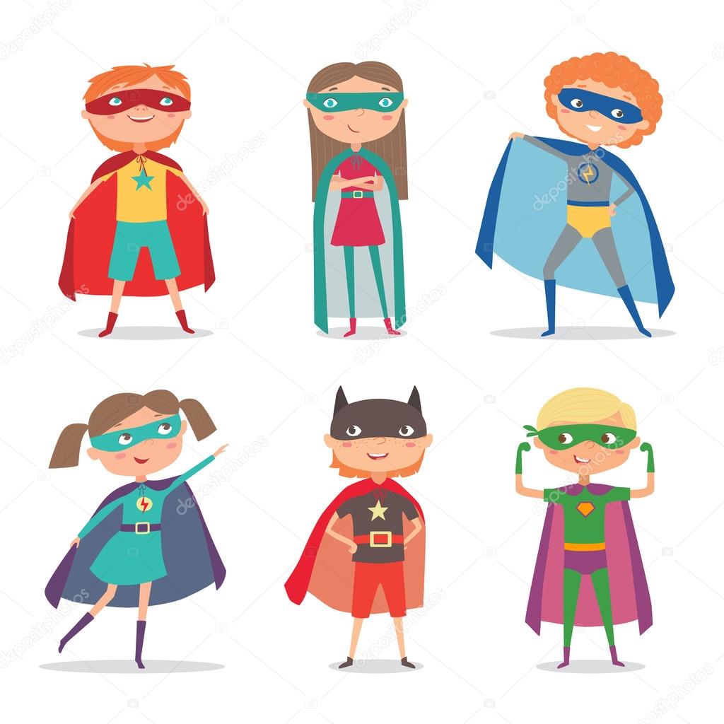 Superheroes kids. Cartoon vector illustration