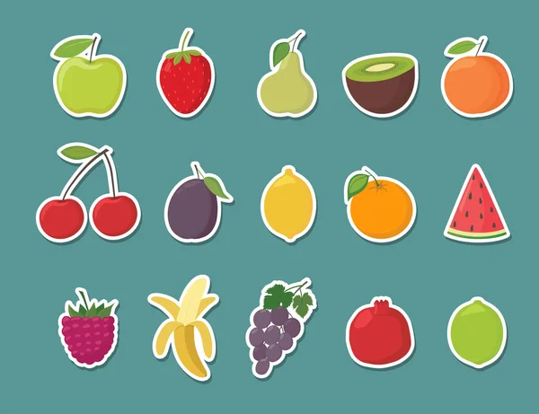 Frutas adesivos definidos. Desenhos animados ilustração vetorial —  Vetores de Stock