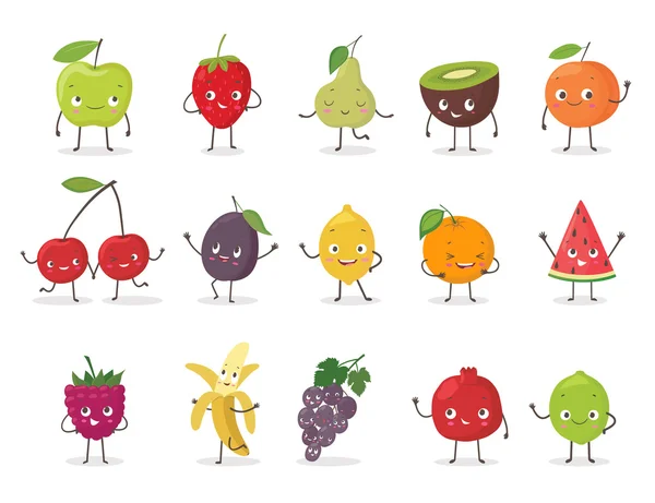 Conjunto de caracteres de fruta engraçada. Desenhos animados ilustração vetorial —  Vetores de Stock