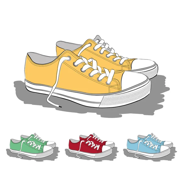 Set of low sneakers drawn in a sketch style. — Stock Vector