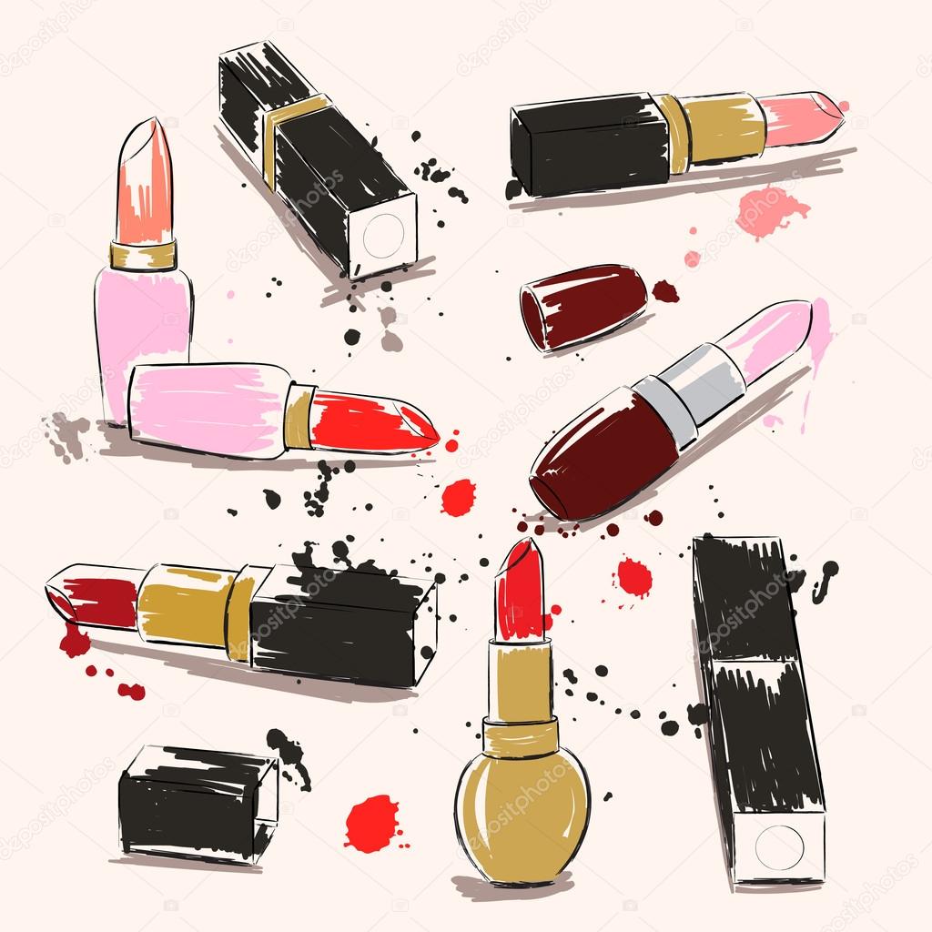 Hand drawing vector illustration with lipstick