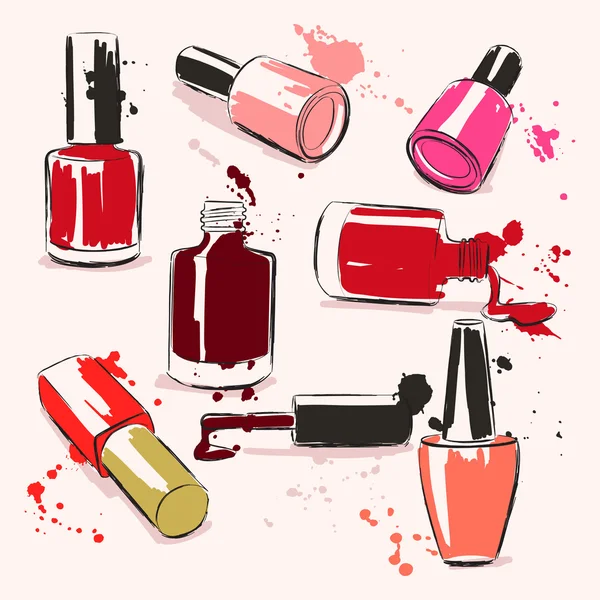 Hand drawing vector illustration with nail polish — Stock Vector