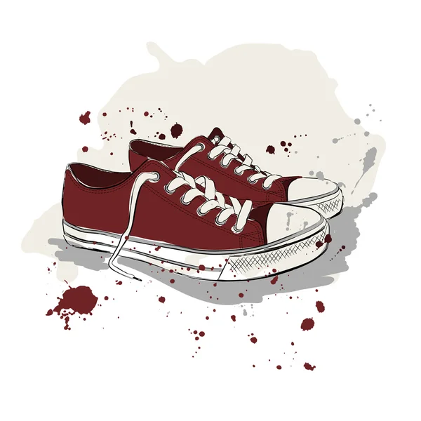 Drawing vector illustration with red sneakers — Stock Vector