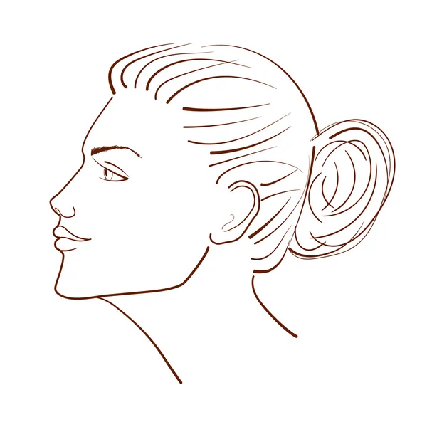 Ilustracja linia twarz piękną kobietą z widoku profilu — Wektor stockowy
