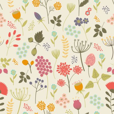 Çiçek ve meyveleri parlak renkler ile Seamless Modeli.