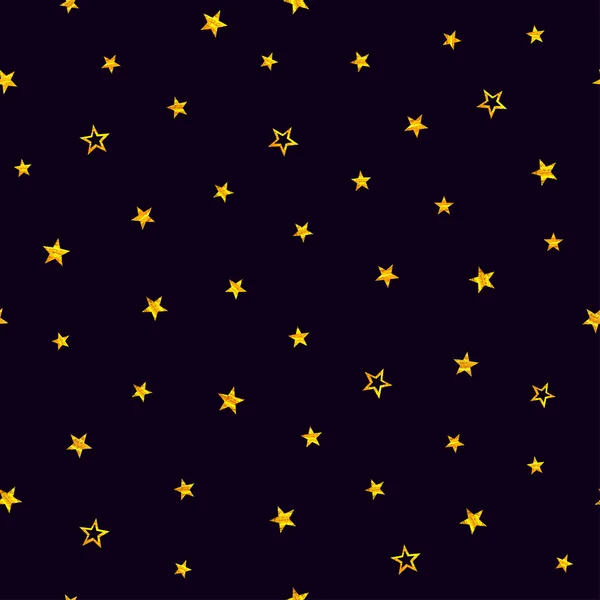 Guld stjärnor på lila botten. Seamless mönster — Stock vektor