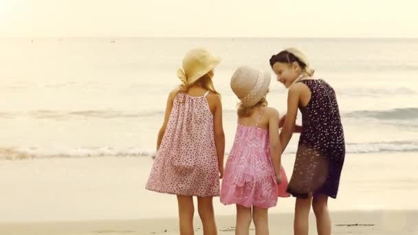 Sisters standing on sea shore — Stock Video