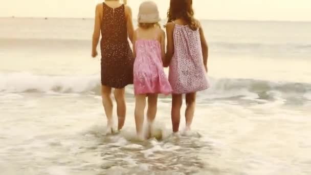 Sisters standing on sea shore — Stock Video