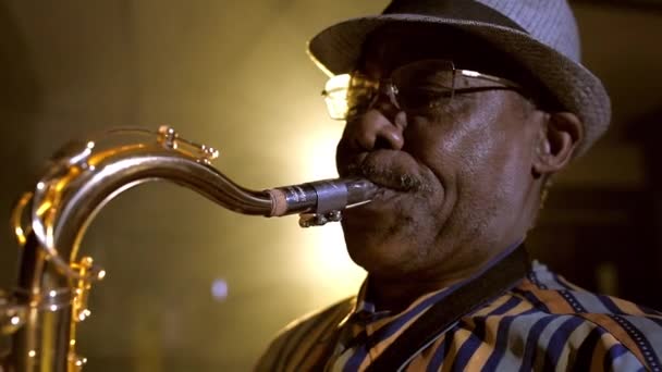 Muzikant die saxofoon speelt — Stockvideo