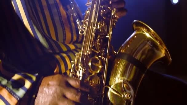 Musiker spelar saxofon — Stockvideo