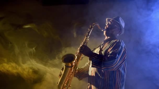 Muzikant die saxofoon speelt — Stockvideo