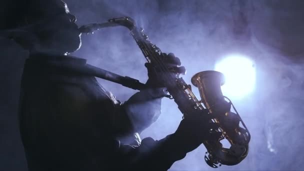 Muzikant die saxofoon speelt — Stockvideo