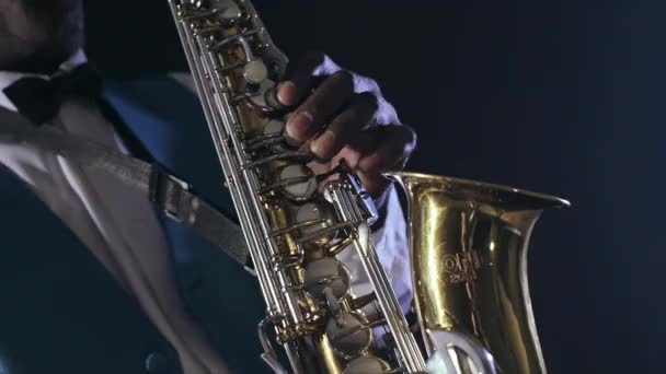 Musician playing the saxophone — Stock Video