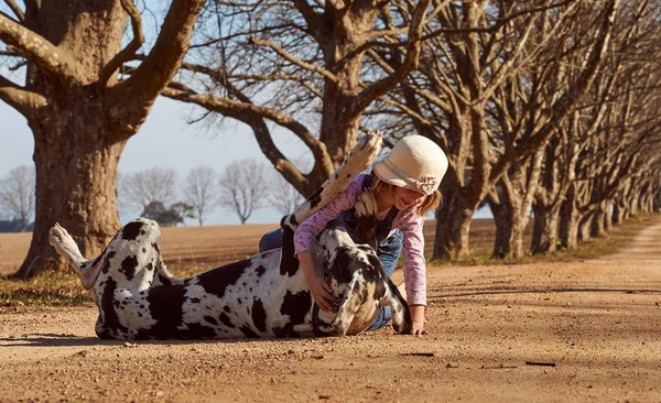 Girl playing with dog — Stock Photo, Image