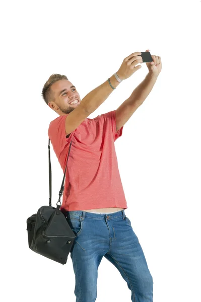 Muž vezme selfies smartphone — Stock fotografie
