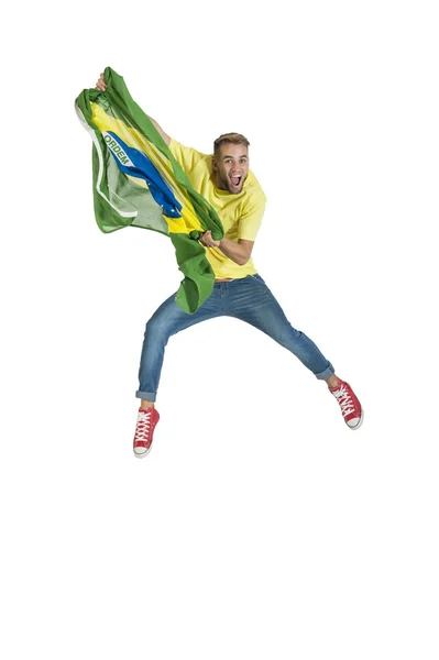 Torcedor com bandeira brasileira — Fotografia de Stock