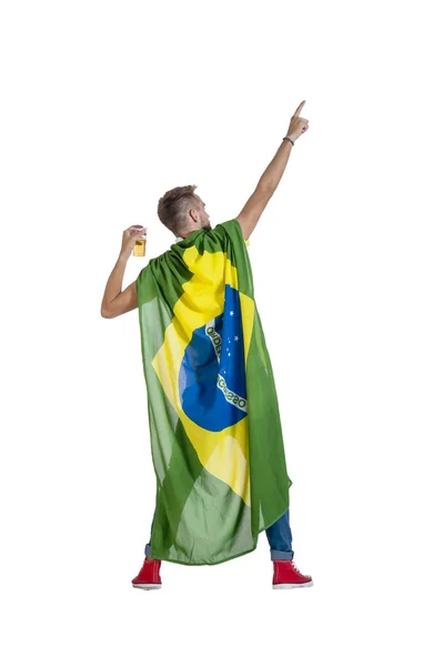 Supporter med en brasiliansk flagga — Stockfoto