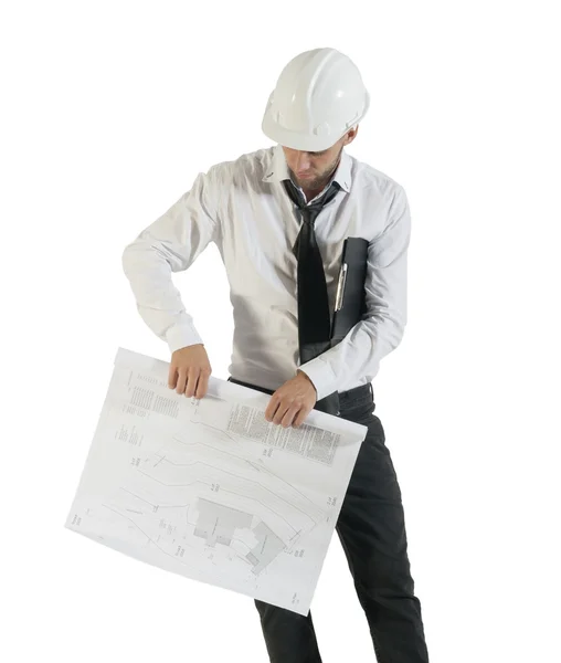 Engineer with site plans — Stock Photo, Image