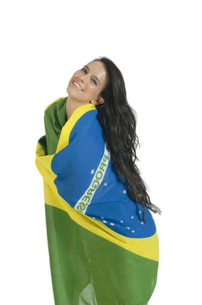 Supporter avec un drapeau brésilien — Photo