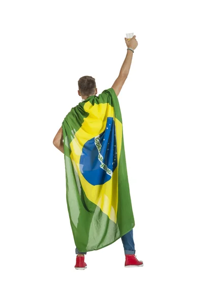 Torcedor com bandeira brasileira — Fotografia de Stock