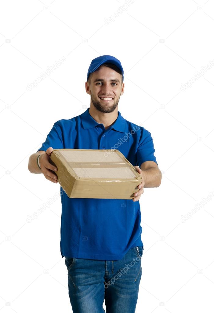 guy holding a package for delivery