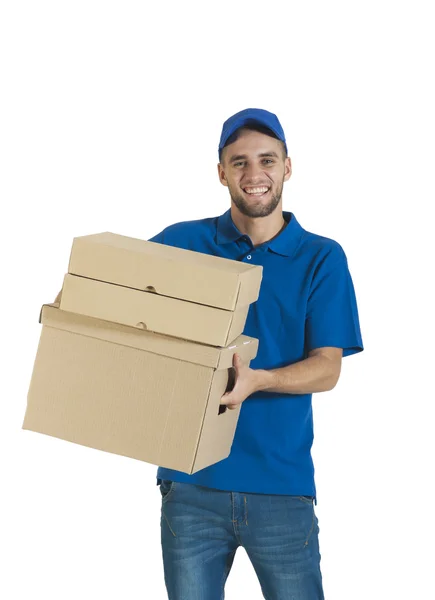 En fyr som holder en pakke for levering – stockfoto