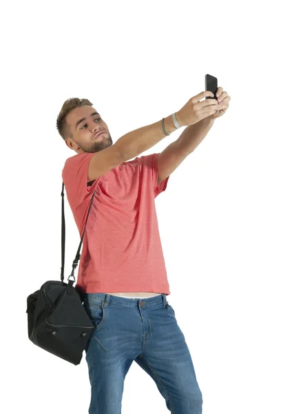 Mand tager selfies smartphone - Stock-foto