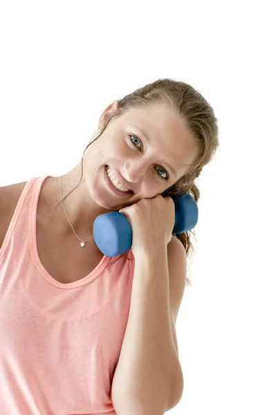 Menina exercício com halteres — Fotografia de Stock