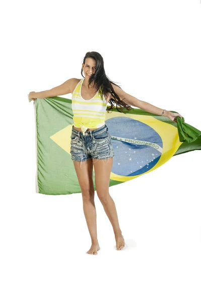Supporter avec un drapeau brésilien — Photo