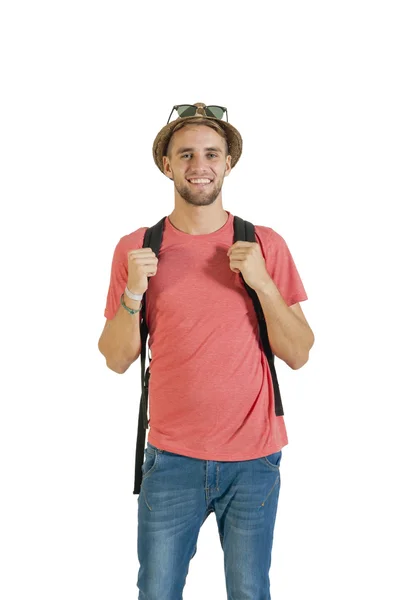 Turista usando uma mochila — Fotografia de Stock