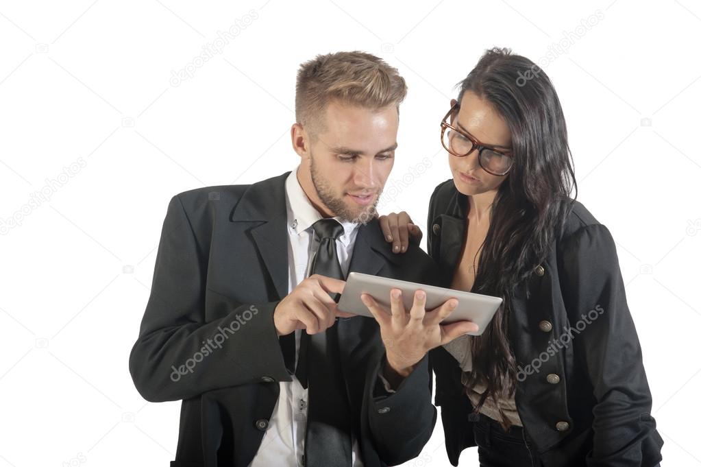 business people interacting with technology
