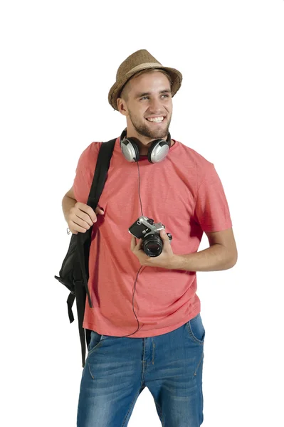 Turismo segurando câmera — Fotografia de Stock